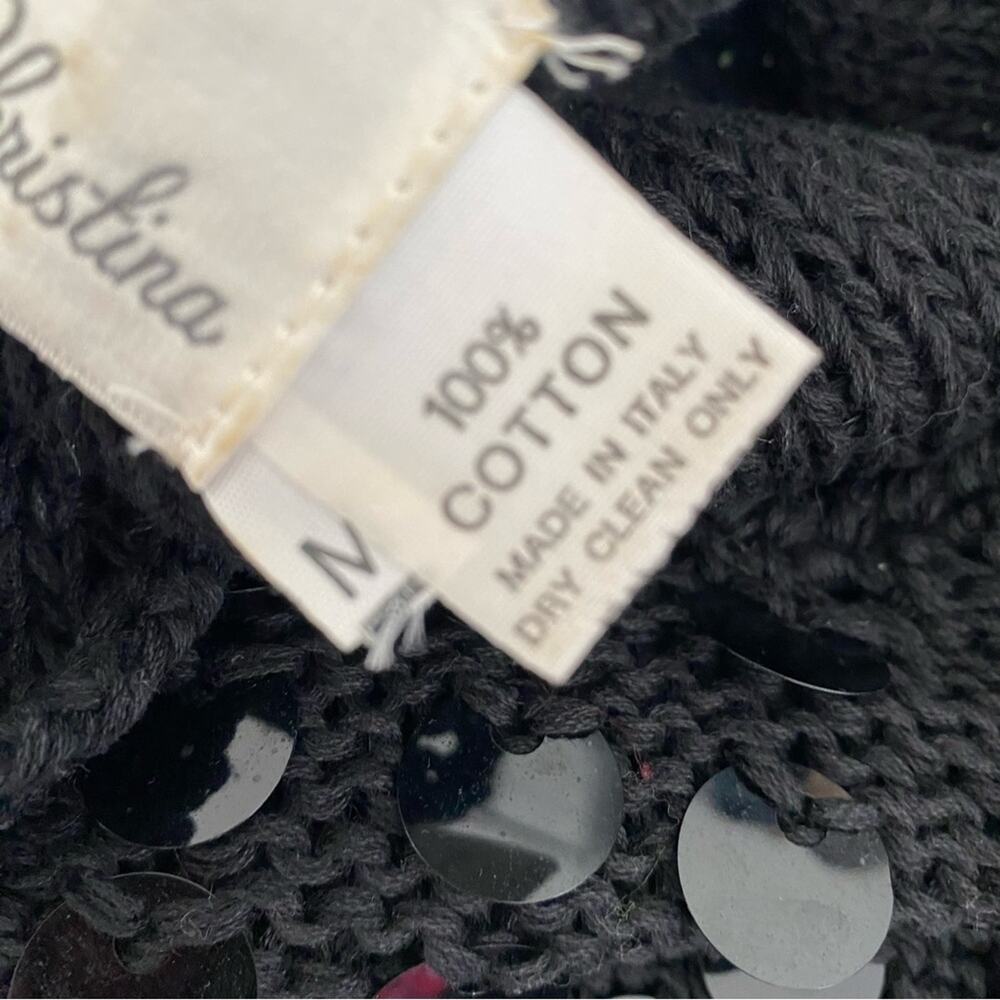 Marisa Christina Vintage Handknit Cotton Italy Black Short Sleeve Sweater med - Picture 6 of 6